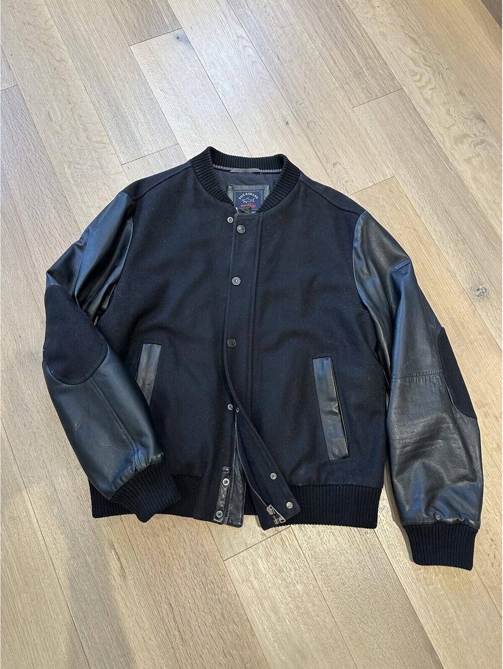 Paul & Shark Wool & Leather Black Letterman Jacket Size Mens Large